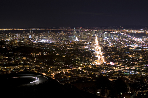 Ночной Сан-Франциско, вид с холма Твин-Пикс